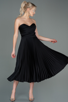 Midi Black Satin Invitation Dress ABK1573
