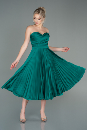 Midi Emerald Green Satin Invitation Dress ABK1573