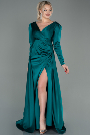 Long Emerald Green Satin Evening Dress ABU2166
