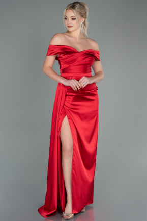 Long Red Satin Evening Dress ABU2751