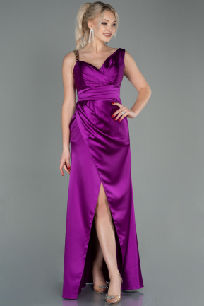 Long Violet Satin Evening Dress ABU2771