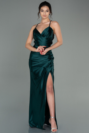 Long Emerald Green Satin Prom Gown ABU2800