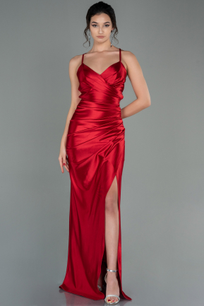 Long Red Satin Prom Gown ABU2800