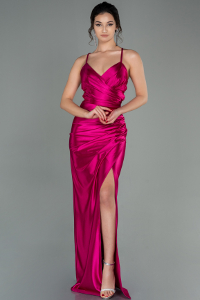 Long Fuchsia Satin Prom Gown ABU2800