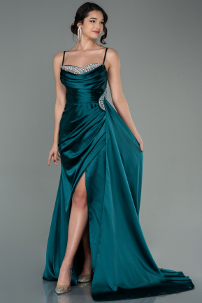 Long Emerald Green Satin Plus Size Evening Dress ABU2970