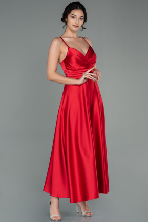 Midi Red Satin Evening Dress ABK1585