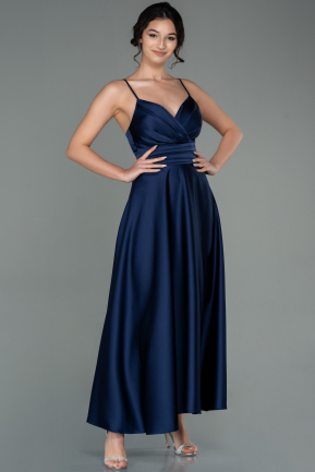 Midi Navy Blue Satin Evening Dress ABK1585