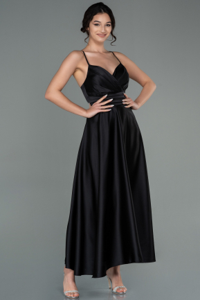 Midi Black Satin Evening Dress ABK1585