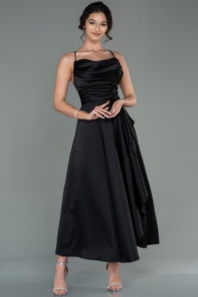 Midi Black Satin Invitation Dress ABK1586