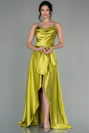 Long Pistachio Green Satin Prom Gown ABU2733