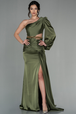 Olive Drab Long Satin Prom Gown ABU2625
