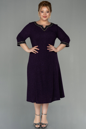 Midi Dark Purple Plus Size Evening Dress ABK1595