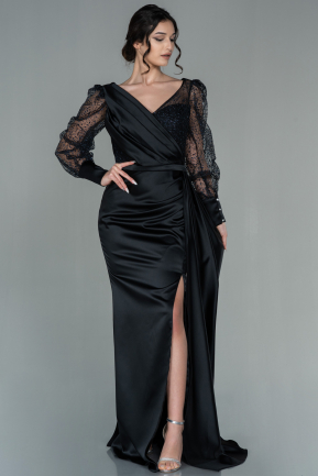 Long Black Satin Evening Dress ABU2811