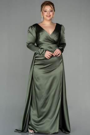 Olive Drab Long Satin Oversized Evening Dress ABU2167