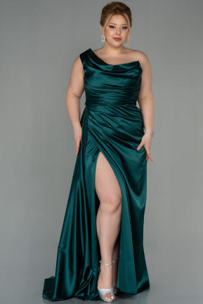 Long Emerald Green Satin Plus Size Evening Dress ABU2531