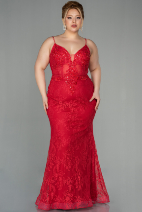 Red Long Dantelle Plus Size Evening Dress ABU2574