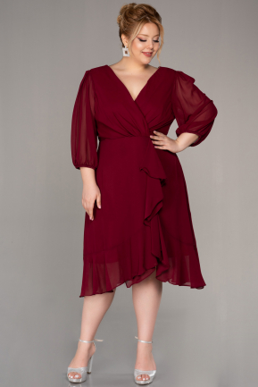 Short Burgundy Chiffon Plus Size Evening Dress ABK1596