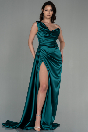 Long Emerald Green Satin Prom Gown ABU2173