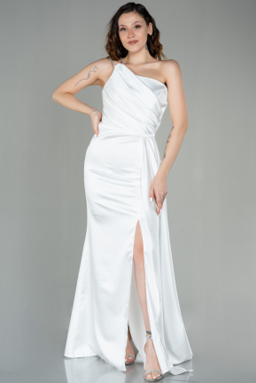 Long White Satin Evening Dress ABU2817