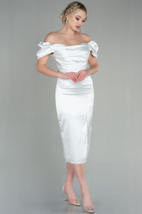 Midi White Satin Night Dress ABK1601