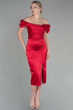 Midi Red Satin Night Dress ABK1601
