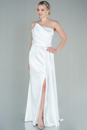 Long White Satin Evening Dress ABU2817
