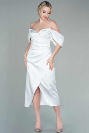 Midi White Satin Invitation Dress ABK1608