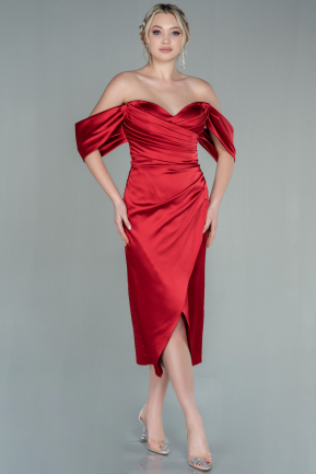 Midi Red Satin Invitation Dress ABK1608