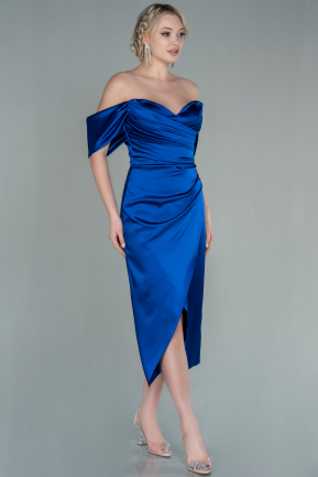Midi Sax Blue Satin Invitation Dress ABK1608