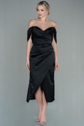 Midi Black Satin Invitation Dress ABK1608