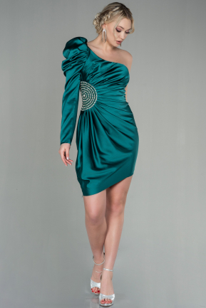 Short Emerald Green Satin Invitation Dress ABK1597