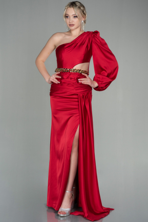 Red Long Satin Prom Gown ABU2625