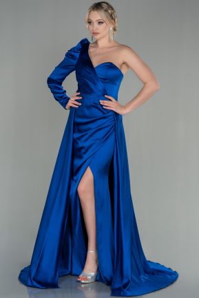 Sax Blue Long Satin Evening Dress ABU1715
