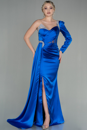 Long Sax Blue Satin Evening Dress ABU2831