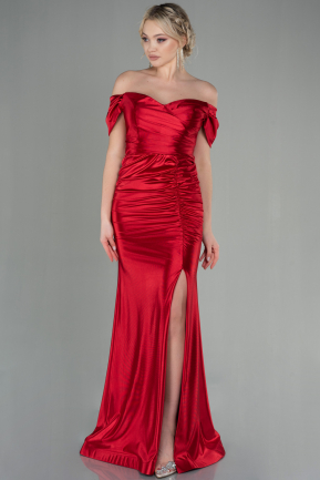 Long Red Satin Evening Dress ABU2814