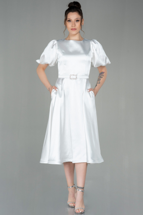 White Midi Satin Invitation Dress ABK1263