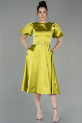 Pistachio Green Midi Satin Invitation Dress ABK1263