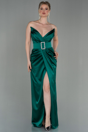Long Emerald Green Satin Evening Dress ABU2844