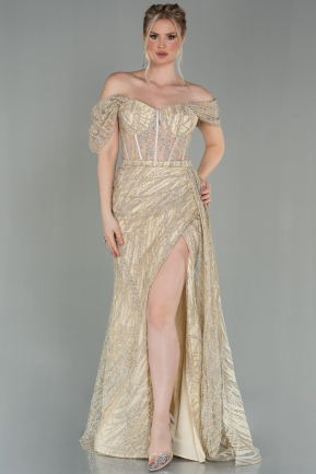 Gold Long Plus Size Evening Dress ABU3097