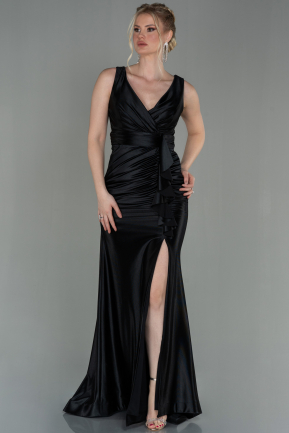 Long Black Satin Mermaid Prom Dress ABU2843