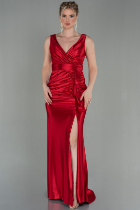 Long Red Satin Mermaid Prom Dress ABU2843