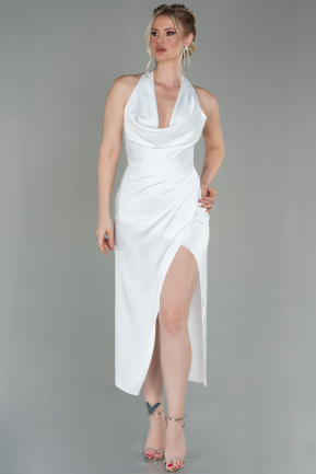 Midi White Satin Invitation Dress ABK1616
