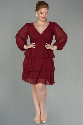 Short Burgundy Chiffon Plus Size Evening Dress ABK1617