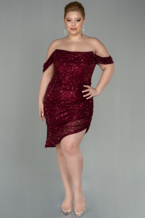 Short Burgundy Scaly Plus Size Evening Dress ABK1603