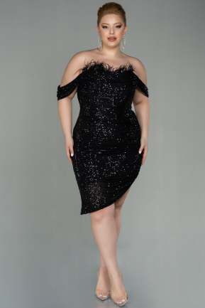 Short Black Scaly Plus Size Evening Dress ABK1606