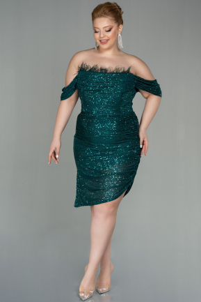 Short Emerald Green Scaly Plus Size Evening Dress ABK1606