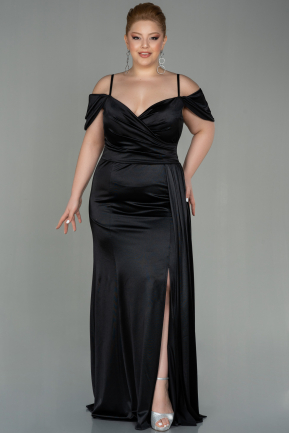 Long Black Satin Plus Size Evening Dress ABU2855