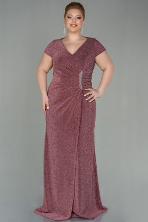 Long Rose Colored Plus Size Evening Dress ABU2870