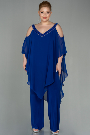 Sax Blue Chiffon Plus Size Evening Dress ABT096