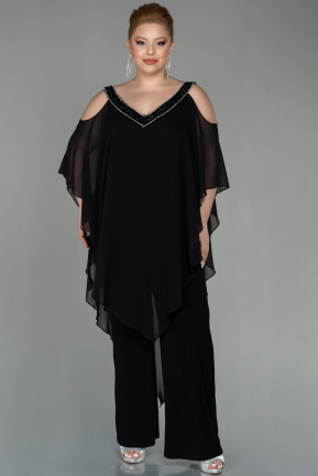 Black Chiffon Plus Size Evening Dress ABT096